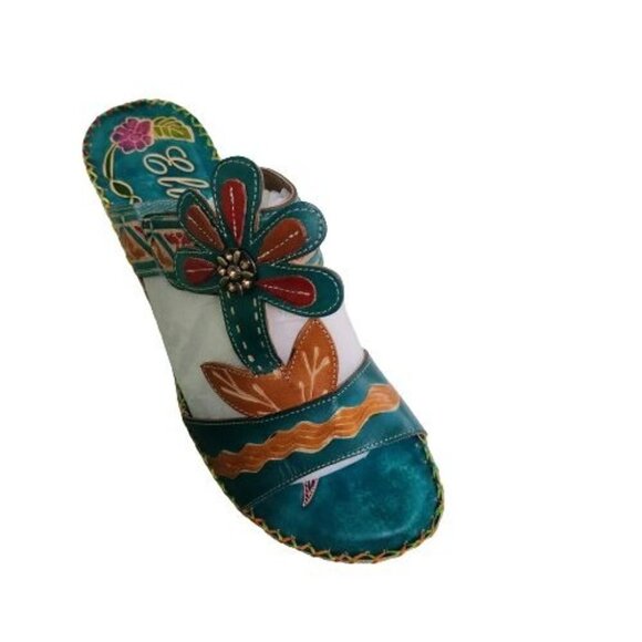 Elite By Corkys NIB Pacific Turquoise Leather Slip On Mules Sandals Size 11 - Picture 1 of 9